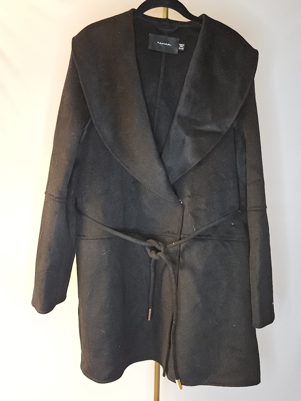 Tahari Marla Wool Blend Oversized Shawl Collar Belted Wrap Coat